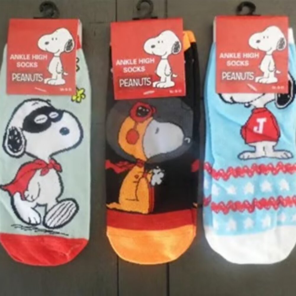 Peanuts Snoopy Ankle High Socks, 3 Pairs Size 9-11
